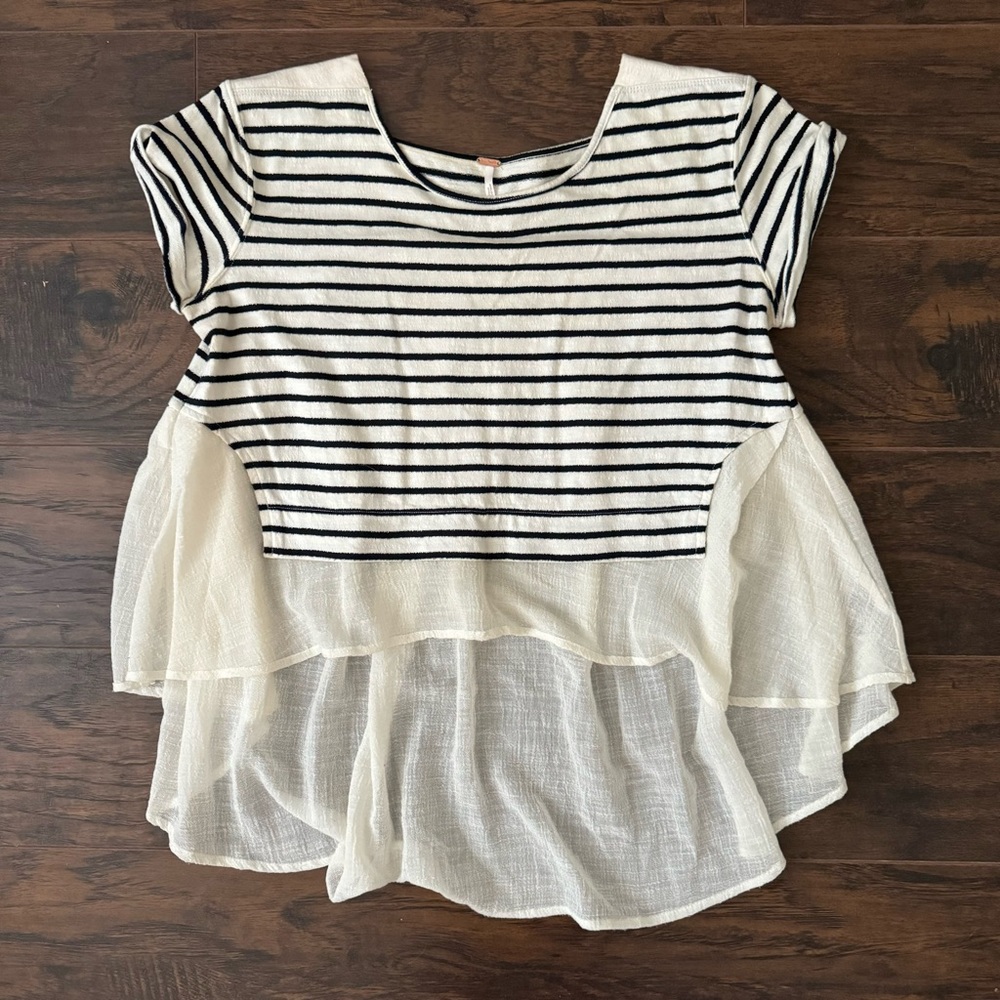 Free People French Kiss High Low  Striped Blouse